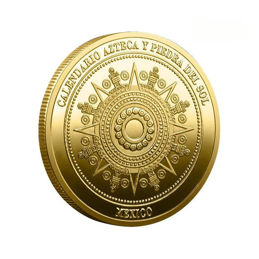 Mexican Maya Calendar and Aztec Commemorative Coins Set by MANDOTOS INTERNATIONAL, featuring detailed ancient calendar and coin designs.