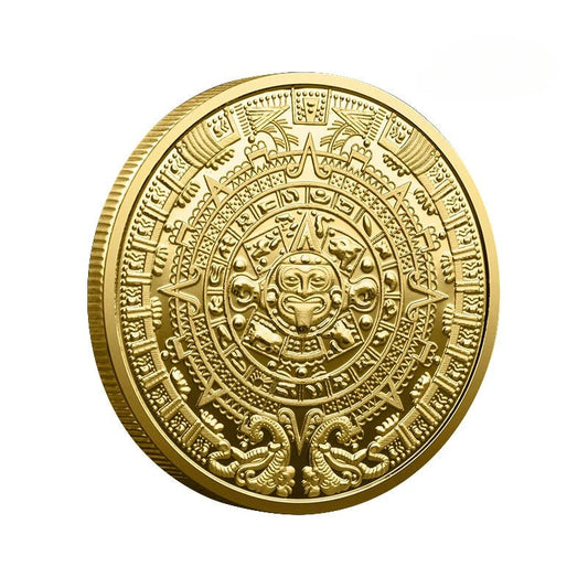 Mexican Maya Calendar and Aztec Commemorative Coins Set by MANDOTOS INTERNATIONAL, featuring traditional design and cultural symbols.