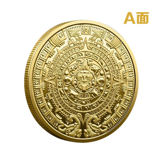 Mexican Maya Calendar and Aztec Commemorative Coins Set by MANDOTOS INTERNATIONAL, featuring intricate designs and cultural symbols.
