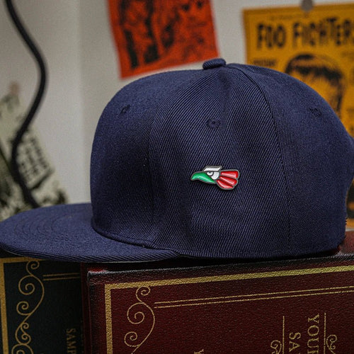 Mexico flag hat pin by MANDOTOS INTERNATIONAL, a retro enamel brooch with metal badge design, ideal for baseball caps and decorative jewelry.