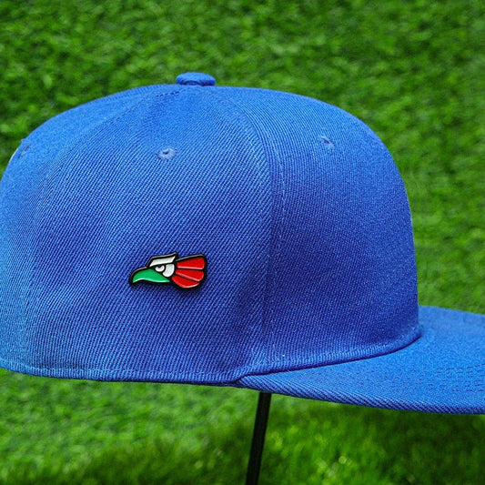 Mexico flag hat pin by MANDOTOS INTERNATIONAL, a retro enamel brooch with metal badge design, ideal for baseball caps and decorative jewelry.
