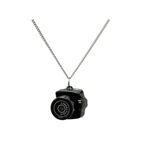 Miniature necklace camera by MANDOTOS INTERNATIONAL for kids, ideal for recording life, travel, and vlogs with discreet design.