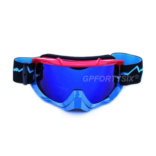 Mandotos International mountain bike goggles and off-road motorcycle sunglasses with tinted lenses and adjustable straps.