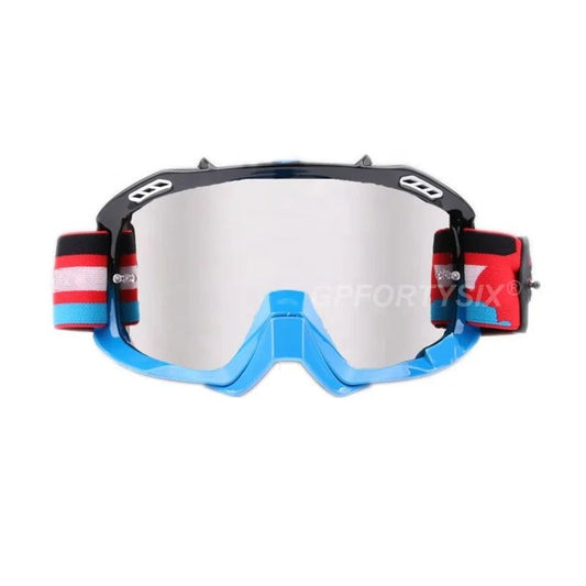 Mandotos International mountain bike goggles and off-road motorcycle sunglasses with tinted lenses and adjustable strap.
