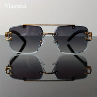 New -Bridge Rimless Square Sunglasses, Featuring Trendy Leopard Print and Wood Grain Design for Men and Women, Perfect for - MANDOTOS INTERNATIONAL