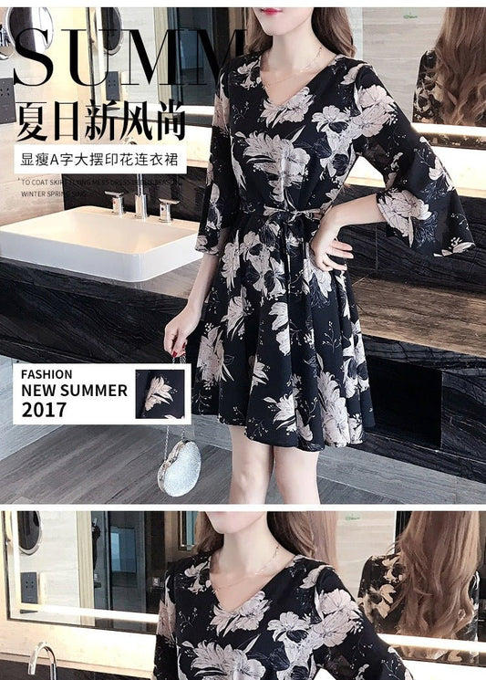 New floral dress women's summer dress summer 2019 new women's fashion student Korean style slimming fashion fashion - Mandotos International