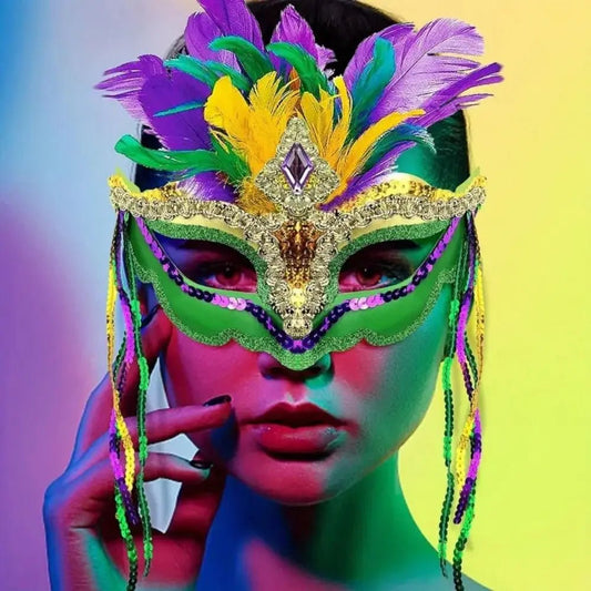 Mandotos International peacock feather masquerade mask with hollow design, plastic carnival mask for nightclub parties and Venice masquerades.
