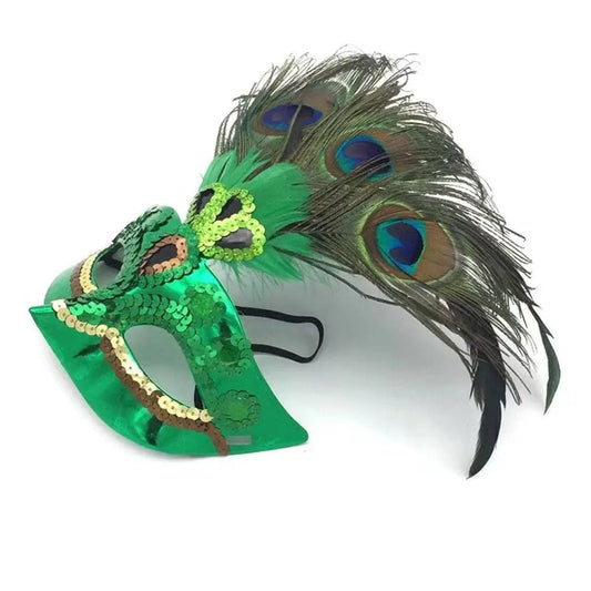 Mandotos International peacock feather masquerade mask with hollow out design, plastic carnival mask for nightclub or party events