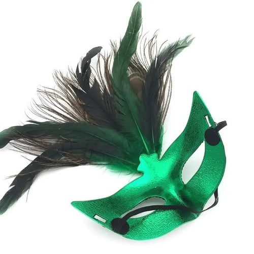 Mandotos International peacock feather masquerade mask with hollow-out design, plastic carnival mask for nightclubs and parties.
