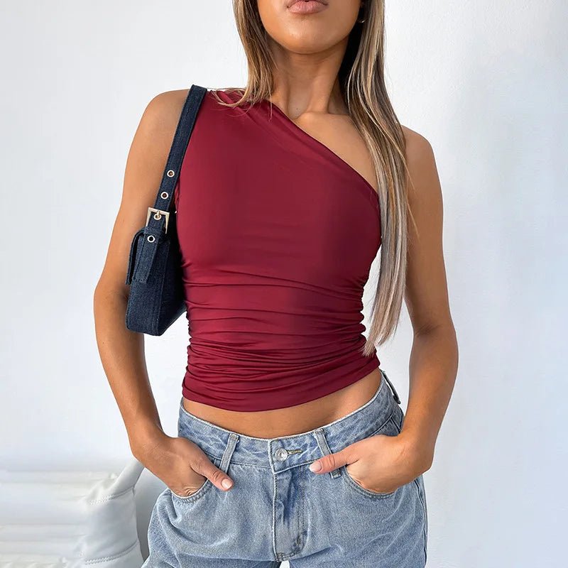 One Shoulder Backless Tank Top - Candy Color Sleeveless Casual T-Shirt - MANDOTOS INTERNATIONAL