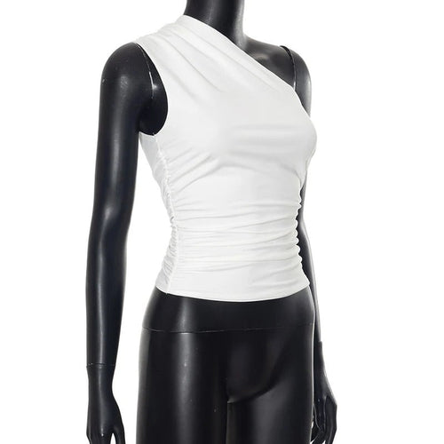 Mandotos International one-shoulder backless tank top in candy color, sleeveless casual T-shirt with a stylish, relaxed fit.