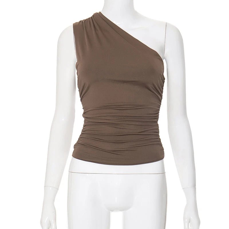 One Shoulder Backless Tank Top - Candy Color Sleeveless Casual T-Shirt - MANDOTOS INTERNATIONAL