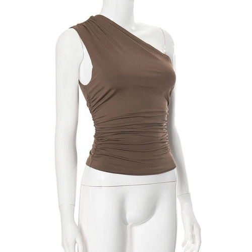 Mandotos International one-shoulder backless tank top in candy color, sleeveless casual T-shirt for stylish summer wear.