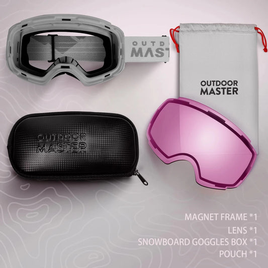 OutdoorMaster ski goggles with full-coated spherical lenses, designed for clear vision and protection during winter sports.