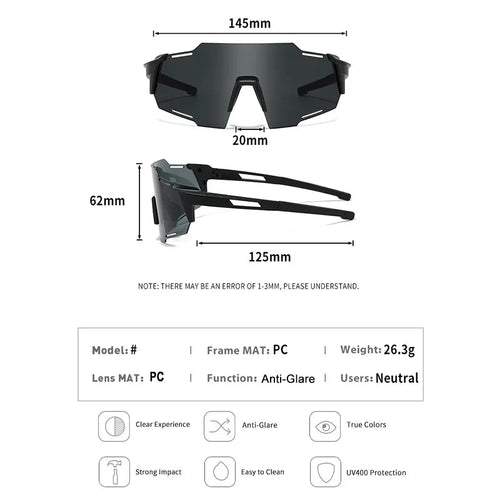 Mandotos International PC cycling sunglasses with adjustable nose clip, UV400 protection, windproof design, ideal for bike and sports riding.