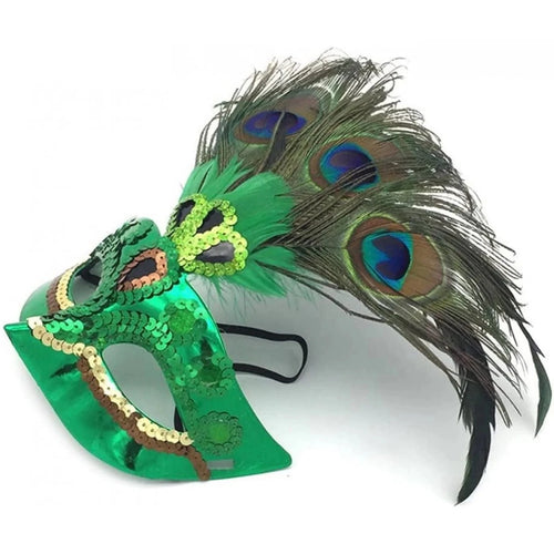 Peacock feather headpiece for women’s Halloween, Mardi Gras, carnival, and cosplay by MANDOTOS INTERNATIONAL.