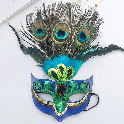 Peacock feather headpiece for women, ideal for Halloween, Mardi Gras, Carnival, and cosplay, by MANDOTOS INTERNATIONAL.