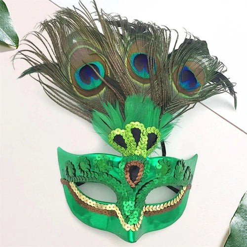 Peacock feather headpiece for women, perfect for Halloween, Mardi Gras, carnival, and cosplay events by MANDOTOS INTERNATIONAL.