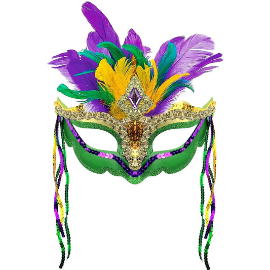 Peacock feather headpiece for women, ideal for Halloween, Mardi Gras, Carnival, and cosplay events, by MANDOTOS INTERNATIONAL.