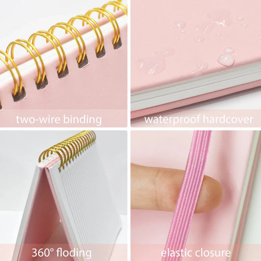 Pink girls' A5 travel leather spiral notebook with pen holder and pen, ideal for writing and note-taking by MANDOTOS INTERNATIONAL.