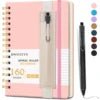 Pink girls' A5 travel leather spiral notebook with pen holder and pen for writing, by MANDOTOS INTERNATIONAL.