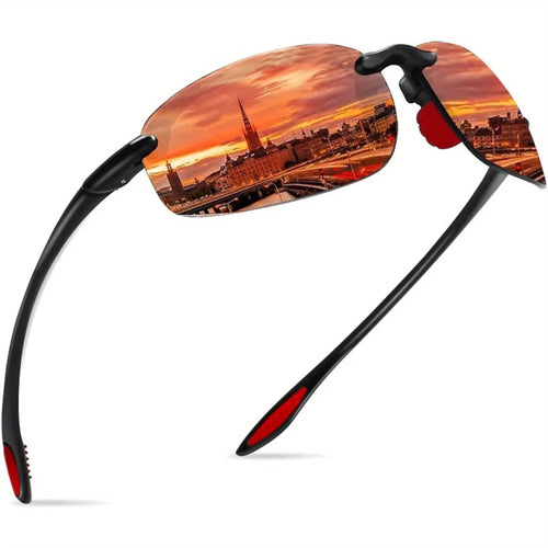 Mandotos International polarized rimless sunglasses for men and women, lightweight, durable, ideal for running, fishing, and baseball.