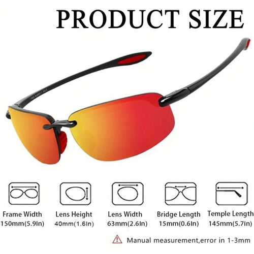 Mandotos International polarized sunglasses for men and women with rimless TR90 frame, lightweight, durable, ideal for running, fishing, baseball.