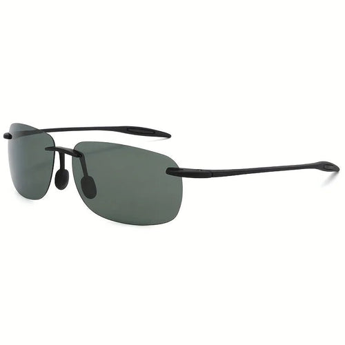 Mandotos polarized sunglasses for men and women with rimless TR90 frame, lightweight, durable, ideal for running, fishing, and baseball.