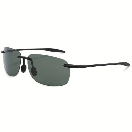 Mandotos polarized sunglasses for men and women with rimless TR90 frame, lightweight, durable, ideal for running, fishing, and baseball.