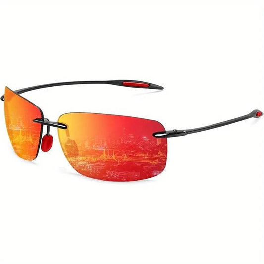 Mandotos International polarized sunglasses for men and women with rimless Tr90 frame, lightweight, durable, ideal for running, fishing, baseball