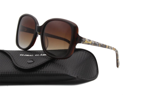 Unisex square sunglasses with gradient resin lenses, classic acetate frames, suitable for small face sizes, by MANDOTOS INTERNATIONAL.