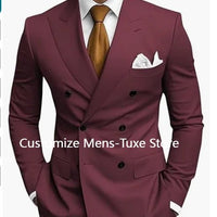 Premium Brown Men's Bespoke Double Breasted Slim Fit Formal Suit Set - MANDOTOS INTERNATIONAL