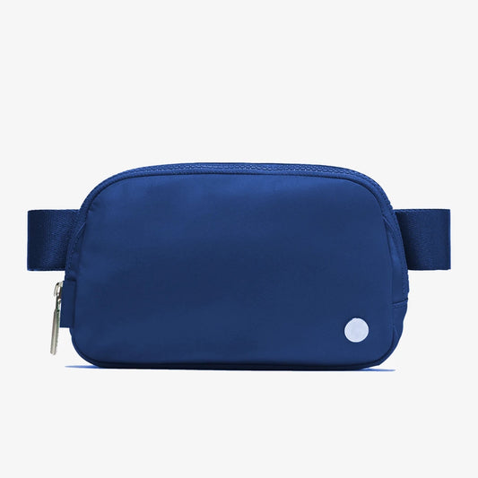 Mandotos International premium lightweight women’s waist bag for running and travel, shown in black fabric with adjustable strap.
