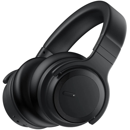 Mandotos International premium wireless noise cancelling headphones for travel and work, featuring over-ear design and sleek black finish.