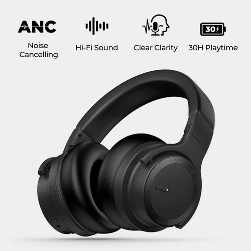 Mandotos International premium wireless noise-cancelling headphones with cushioned ear cups, designed for travel and work comfort.