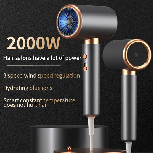 Mandotos International professional hair dryer with blue ion tech, compact design for home and travel use, black and silver finish.