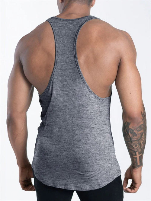 Mandotos International men's quick dry sports tank top for gym, running, and basketball, featuring breathable athletic design.