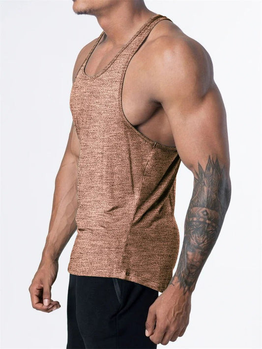 Mandotos International men's quick dry sports tank top for gym, running, and basketball, made of lightweight moisture-wicking fabric.