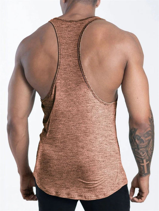 Mandotos International men's quick dry sports tank top, ideal for gym, running, and basketball workouts, shown in navy blue.