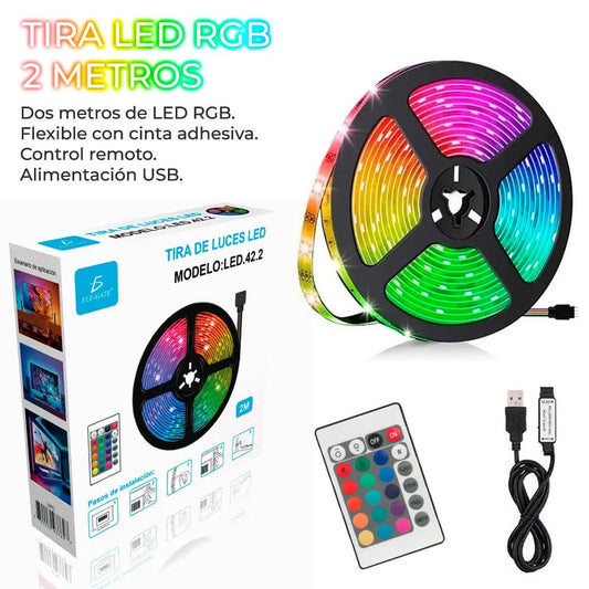 Mandotos International RBG 5050 Smart LED strip lights, 2 meters long with control, durable and energy-efficient lighting.