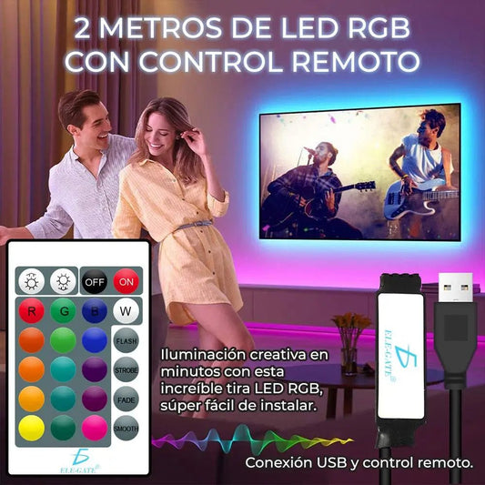 Mandotos International RBG 5050 Smart LED Strip Lights, 2 meters with remote control, energy-efficient and durable lighting.