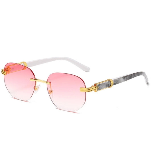 Retro square hip hop sunglasses with gold rimless design for men and women, stylish MANDOTOS INTERNATIONAL fashion shades.