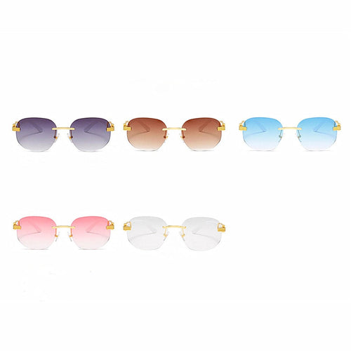 Retro square hip hop sunglasses with gold rimless design, unisex fashion eyewear by MANDOTOS INTERNATIONAL.