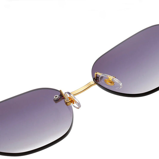 Gold rimless retro square hip hop sunglasses by MANDOTOS INTERNATIONAL, featuring a stylish unisex design for men and women.