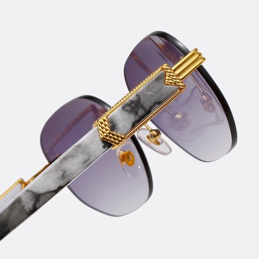 Retro square hip hop sunglasses with gold rimless design, unisex fashion sunglasses by MANDOTOS INTERNATIONAL.