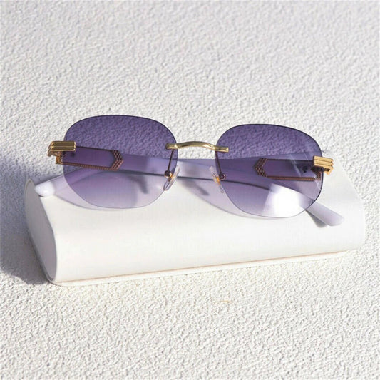Retro square hip hop sunglasses with gold rimless frames, unisex fashion sunglasses by MANDOTOS INTERNATIONAL.