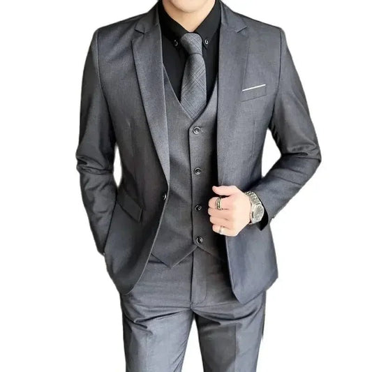 Mandotos International men's formal dress suit with blazer, vest, and pants in 6XL size, suitable for business and banquets.