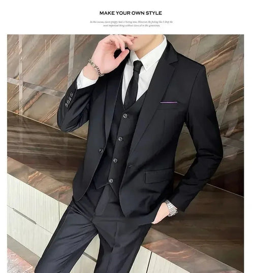 Mandotos International men's formal business suit with blazer, vest, and pants in size 6XL, tailored for professional and banquet occasions.