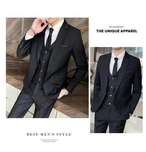 Mandotos International men's formal dress suit with blazer, vest, and pants in size 6XL, suitable for business or banquet occasions