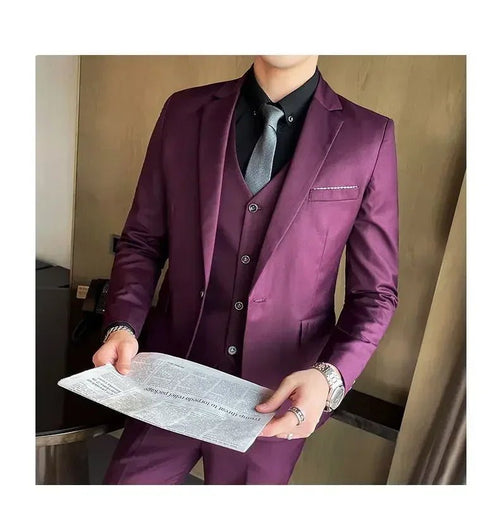 Mandotos International men's formal dress suit with blazer, vest, and pants in black, size 6XL, for business and formal occasions.